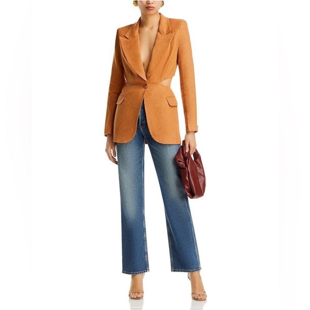 Bardot Domenica Linen Cotton Cut Out long Blazer orange camel Brown 59249JB - Picture 5 of 5